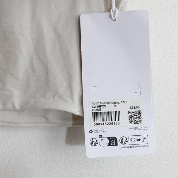 NWT Lululemon Wundermost Ultra-Soft Nulu Crewneck Cropped T-Shirt Bone Sz Medium - Picture 10 of 12